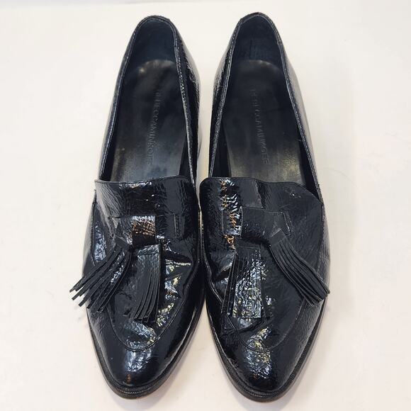 Rebecca Minkoff Womens Edie Black Patent Leather Loafers Size 7.5 M Block Heels - Picture 2 of 9